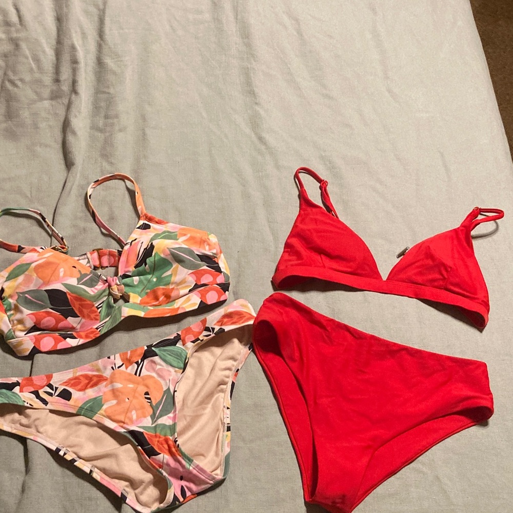 Kona Sol Red and Multicolor Bikini Set